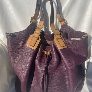 Coach Purple Leather Hobo Bag with Pebbled Texture